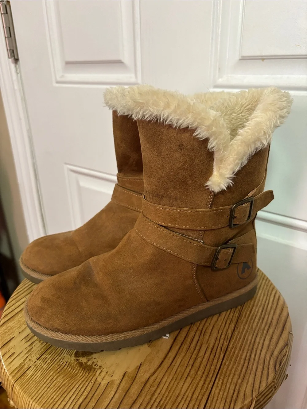 Airwalk Tan Suede Faux-Fur Cuffed Ankle Boots
